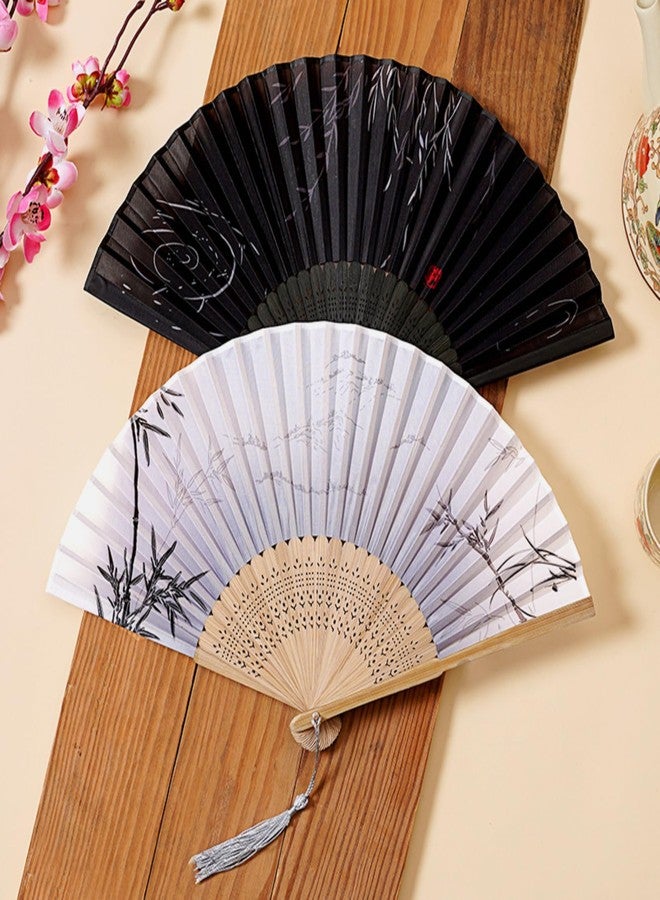 GCFTIFF 2 Pack Folding Hand Fan for Men Women,Foldable Chinese Japanese Vintage Bamboo Fan-for Hot Flash, Church, EDM, Music Festival, Party, Dance, Performance, Decoration, Gift (Gray,Black) - Image 2